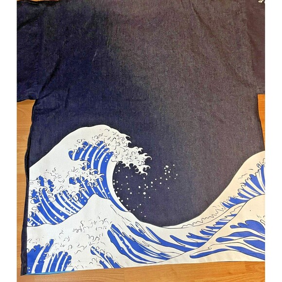 Navy Blue Kimono Jacket with Wave Design - Picture 8 of 12